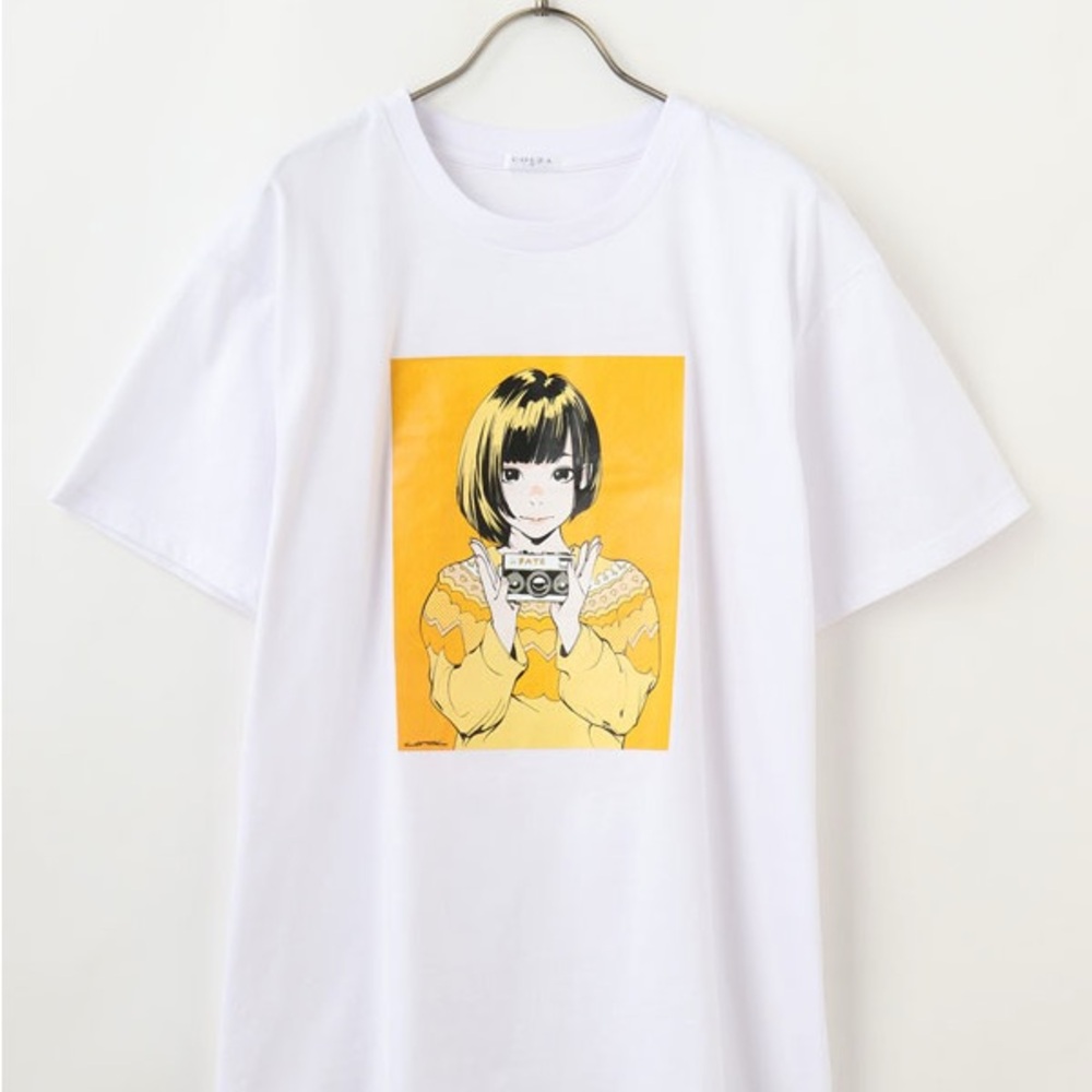 White Graphic Tee with Yellow Print